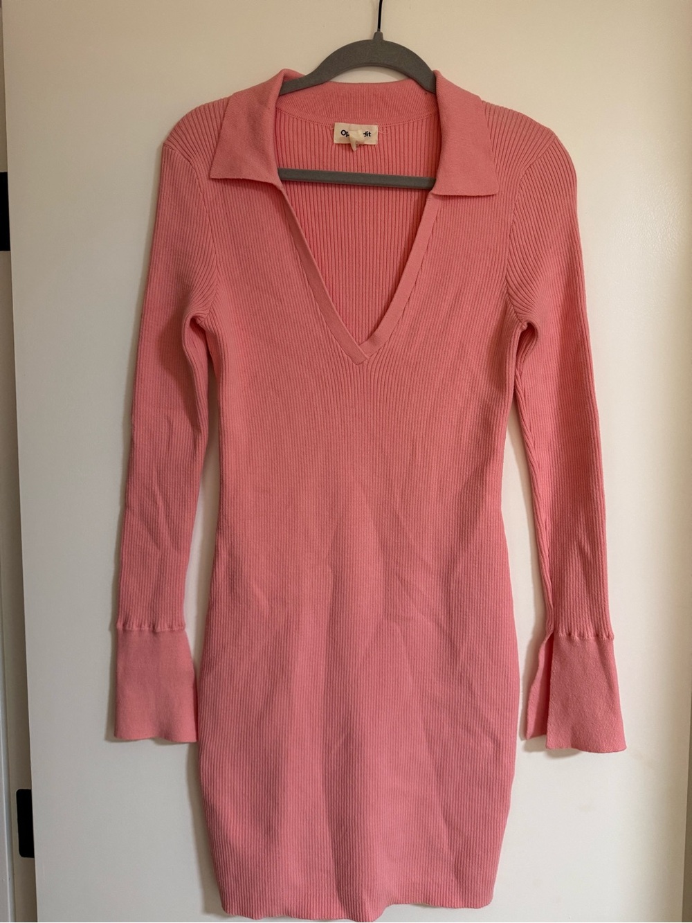 Open Edit Coral Pink Ribbed Polo Sweater Mini Dress M - Picture 3 of 9